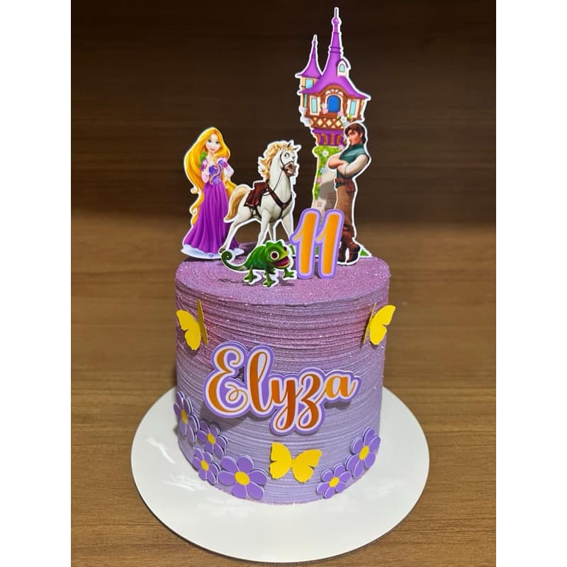 Topo de Bolo Enrolados Topper Rapunzel Topper Enrolados Torre Personalizado Com Nome e Idade