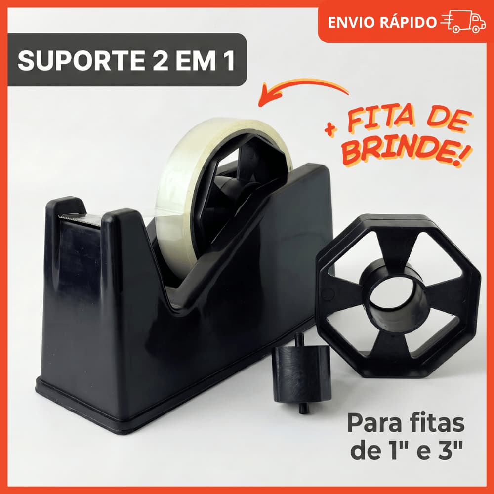 Kit Suporte De Fita Adesiva De Mesa Porta Durex Médio Aplicador Escritório + 1 Fita Transparente