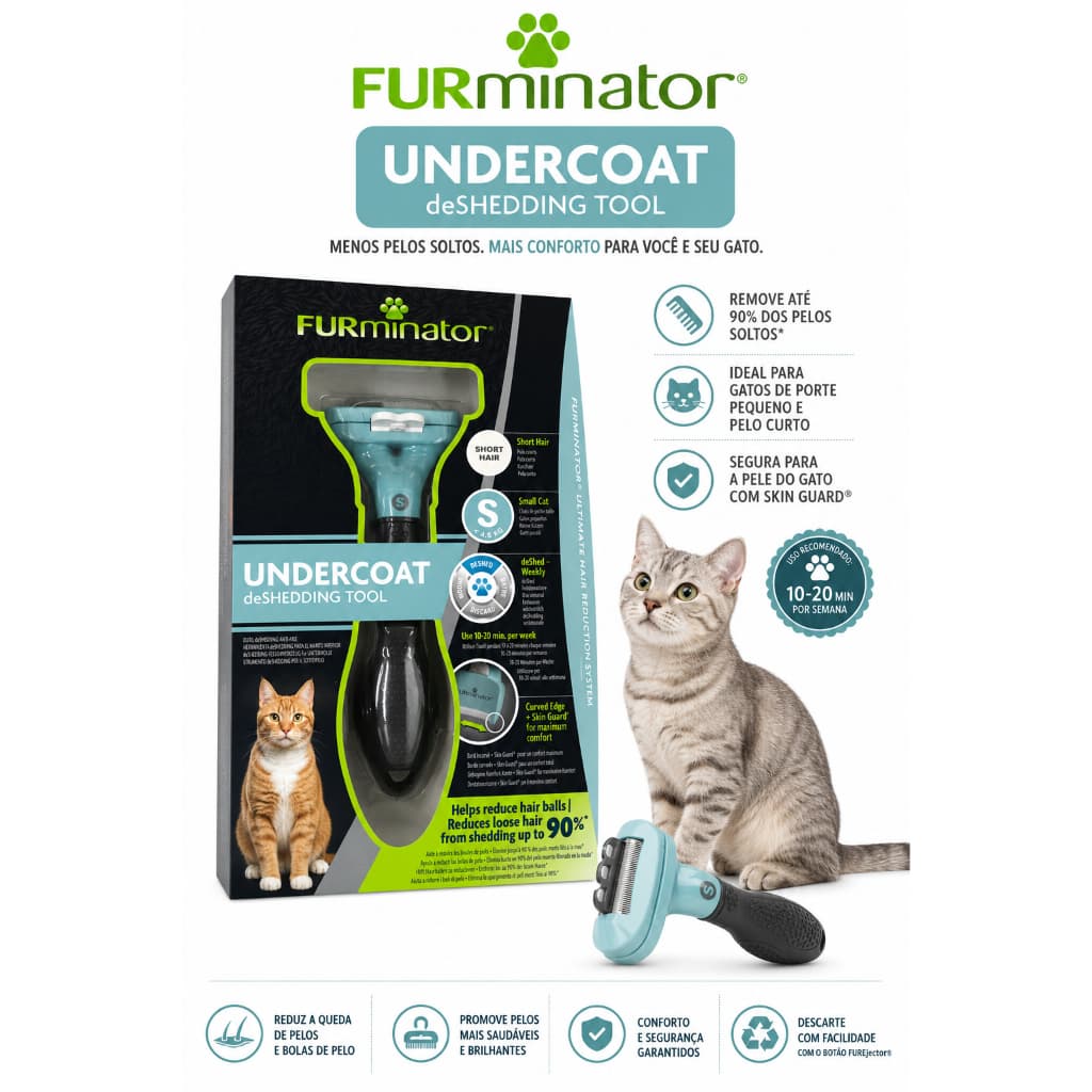 RASQUEADEIRA FURMINATOR PENTE/ESCOVA PARA GATOS PORTE PEQUENO COM PELO CURTO + Brinde.
