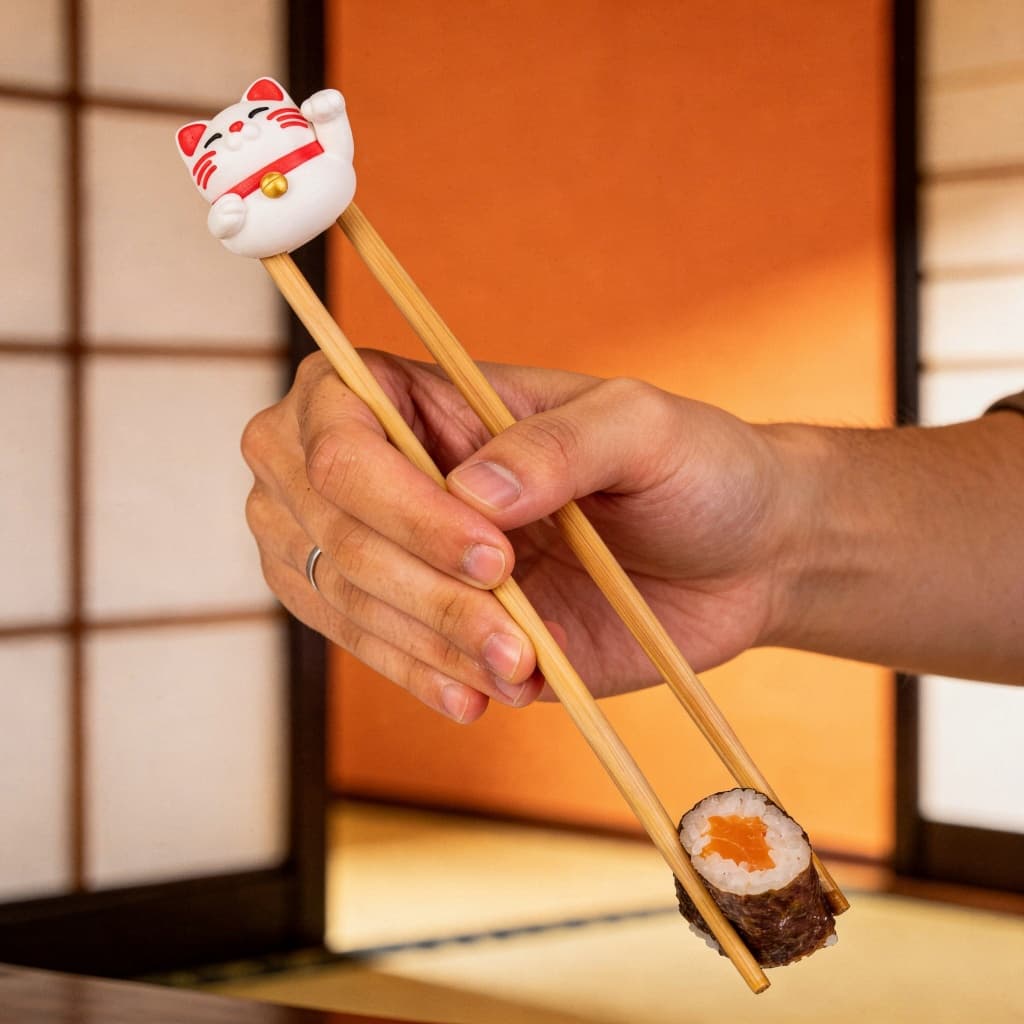 Clip Adaptador para Hashi Gato da Sorte - Suporte Facilitador de Comida Japonesa Ninja e Hossomaki