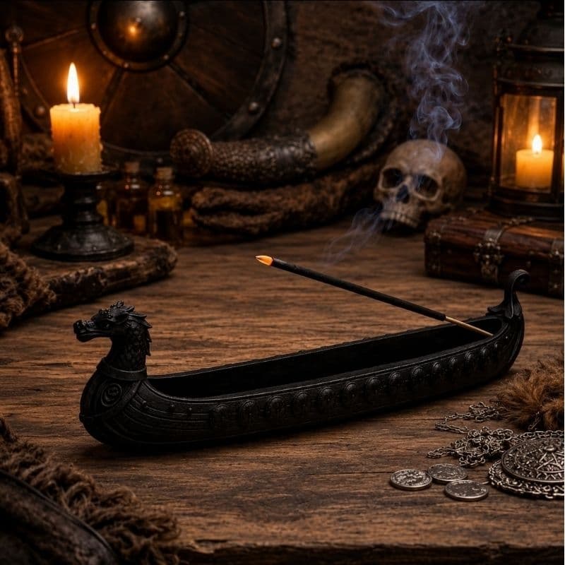 Incensário Barco Viking Preto ou Cinza Decorativo – Porta Incenso Vareta