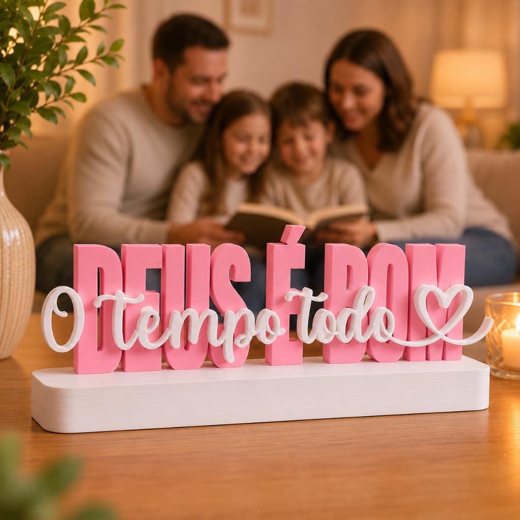Deus É Bom O Tempo Todo | Decoração Cristã | Enfeite de Mesa Sala Quarto + Mimo