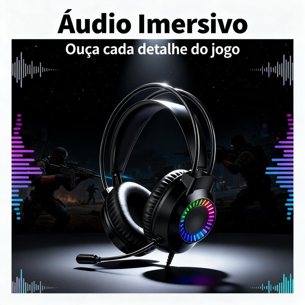 Headset Gamer Aitek DELTA-F5132 | RGB Arco-Íris | Com Fio 2.2m | Para PC/PS/Xbox