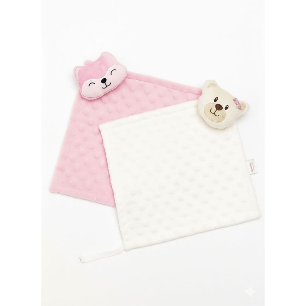 Kit Naninhas Bebê Raposa Rosa e Ursinha Bege Minky Soft Luxo