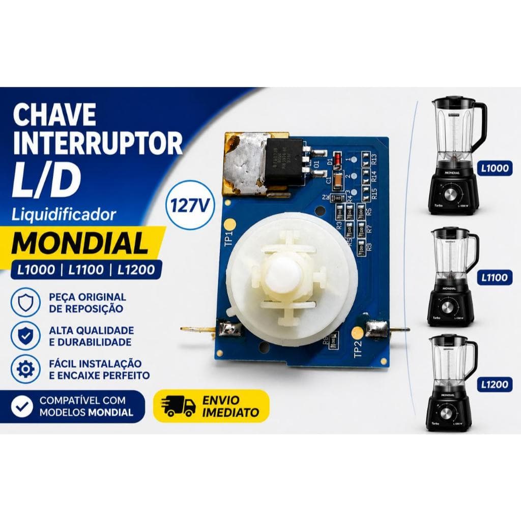 Chave Interruptor L/D Liquidificador Mondial L-1000 L-1100 L-1200 Liga / Desliga On / Off