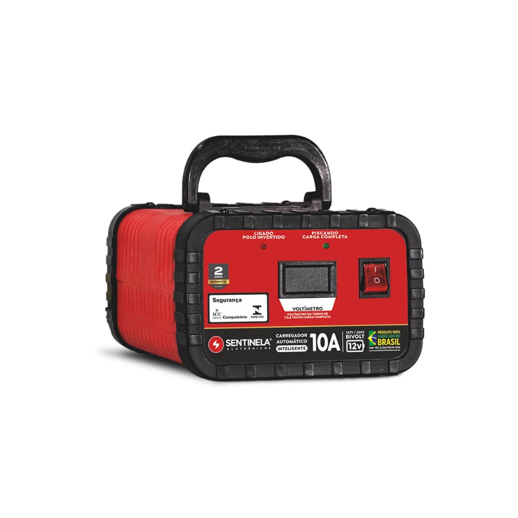 Carregador Bateria Veicular Inteligente Profissional 10amperes 12v Até 70ah Flutuação Automotivo Carro Náutico Agrícola
