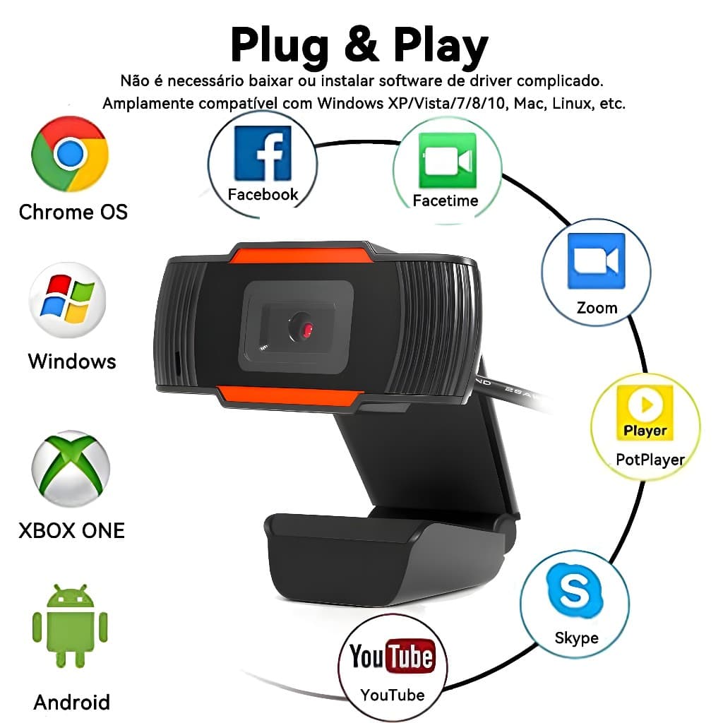 Webcam Full HD 1080p com Microfone Integrado e Foco Automático - Plug and Play