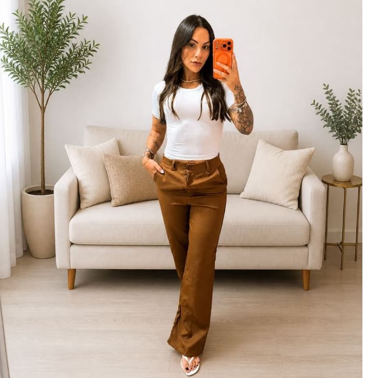 Calça Pantalona Alfaiataria Premium com Bolso e Botão PROMOÇÃO