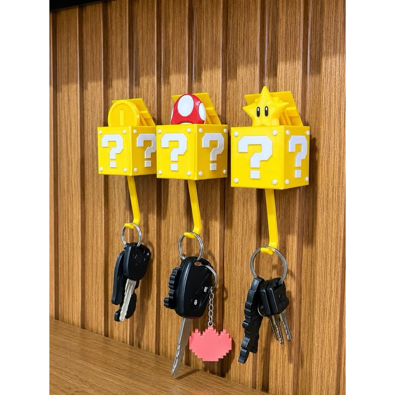 Porta Chaves Animado Geek Cogumelo Estrela Moeda