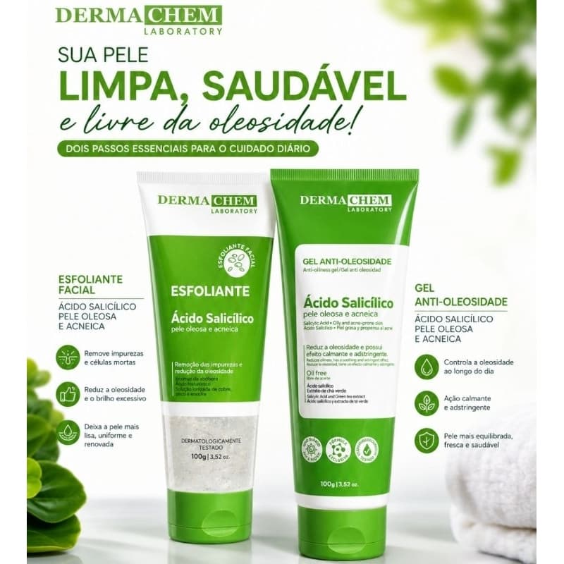 Kit Ácido Salicílico Oil Free Demachem Laboratory Esfoliante + Gel Anti-Oleosidade Pele Oleosa e Acneica