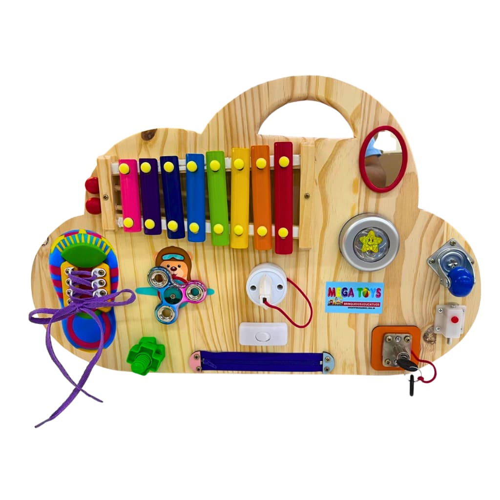 Painel Sensorial Montessori Nuvem Portátil 12 Atividades Autismo