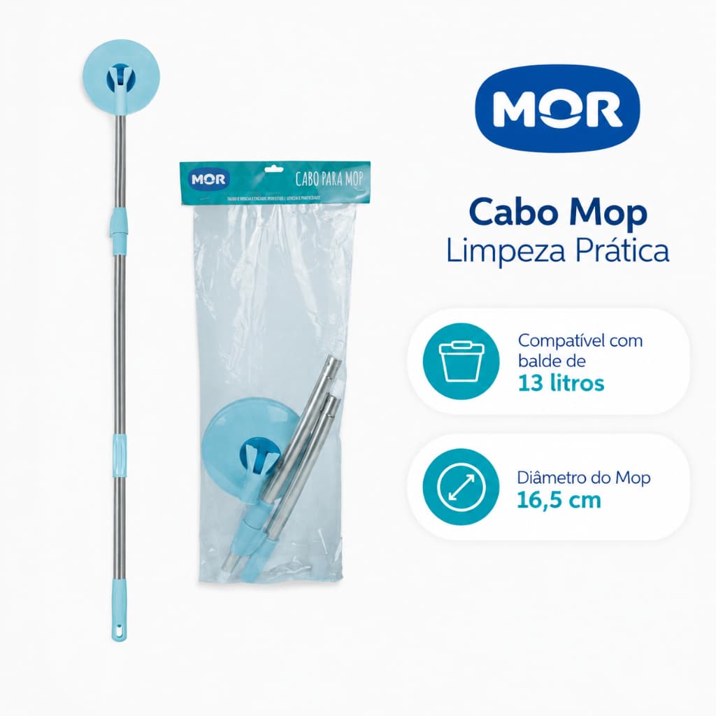 Cabo para MOP limpeza prática 008298 e 008297 com prato para refil de 16cm de diâmetro MOR  (***Somente o cabo.)