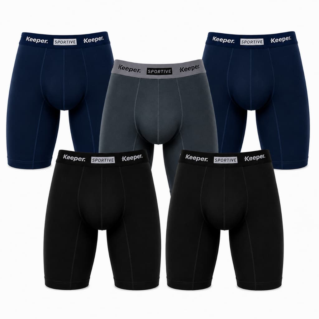 Kit 5 Cuecas Boxer Long Leg longa anti assadura esportiva academia corrida treino microfibra Keeper