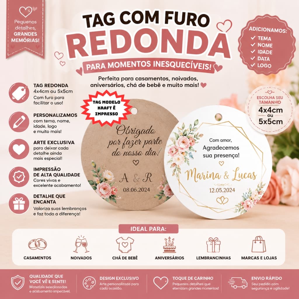 Até 100 TAG com furo redondo 4x4cm,5x5cm etiqueta com furo de agradecimento para aniversário, chá de bebê, casamento
