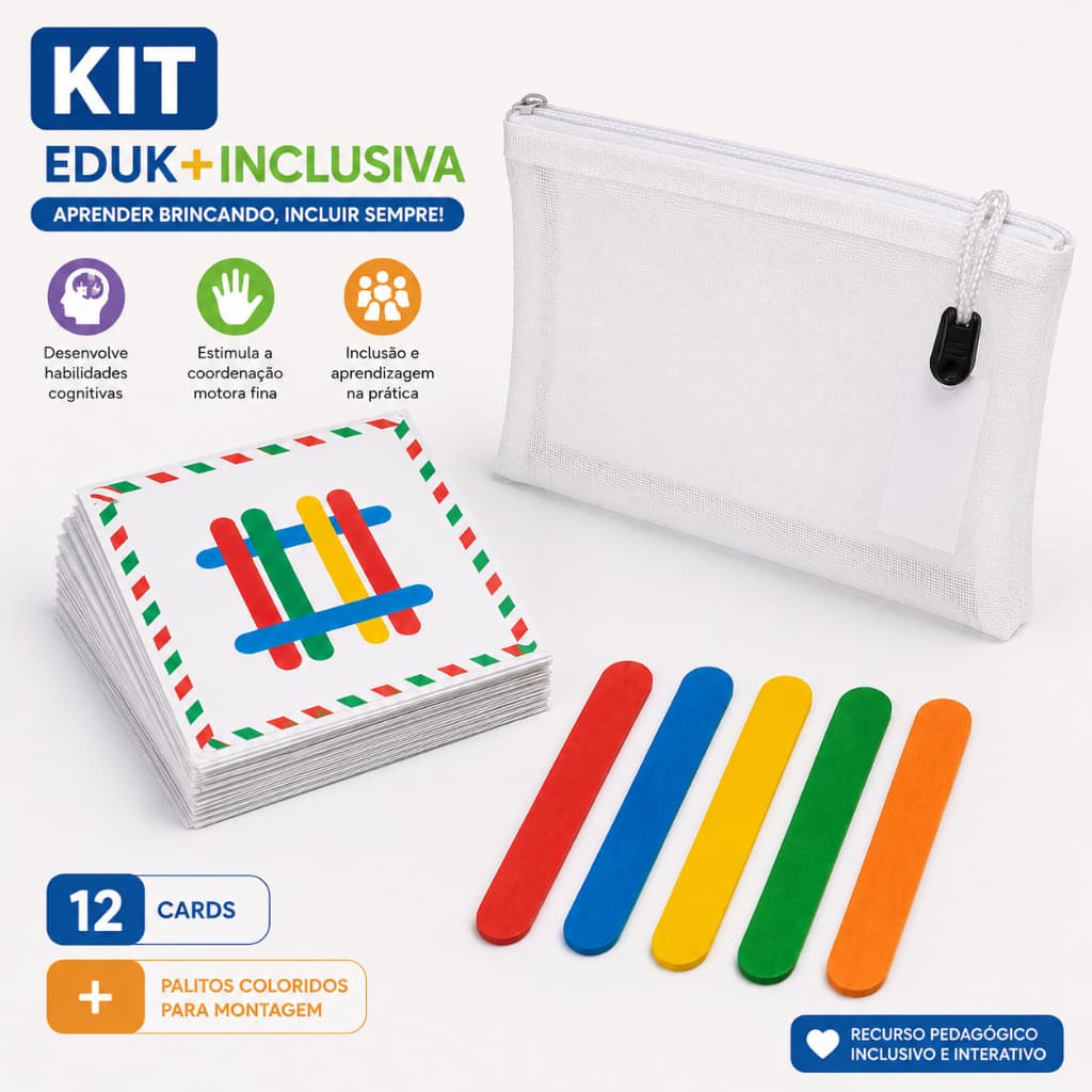 Kit Pedagógico  Cartas com Palitos Coloridos + Necessérie Transparente Montessori