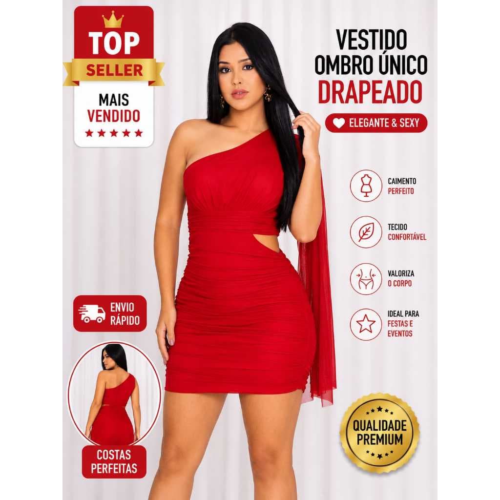 Vestido Curto Feminino Elegante Ombro Unico Drapeado Elegante Festa Balada Casual