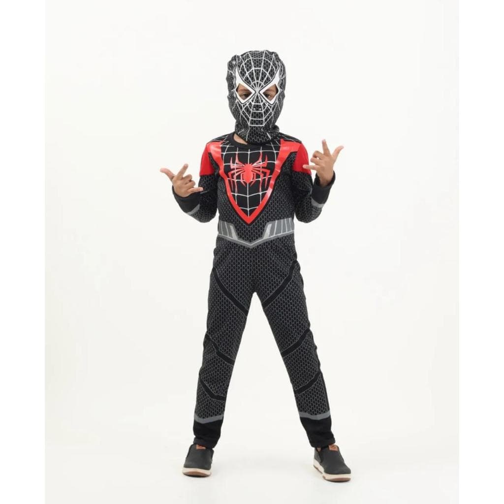 Fantasia Infantil Homem Aranha Miles Morales Com Máscara Macacão Preto Aranhaverso Menino Carnaval