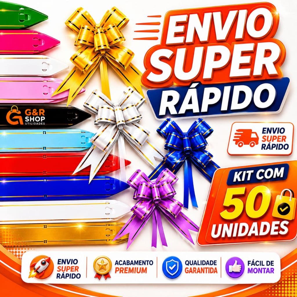 Kit 50 Laços Mágicos Fácil Para Presente C/ Filete Dourado P/M/G Com Cores Sortida