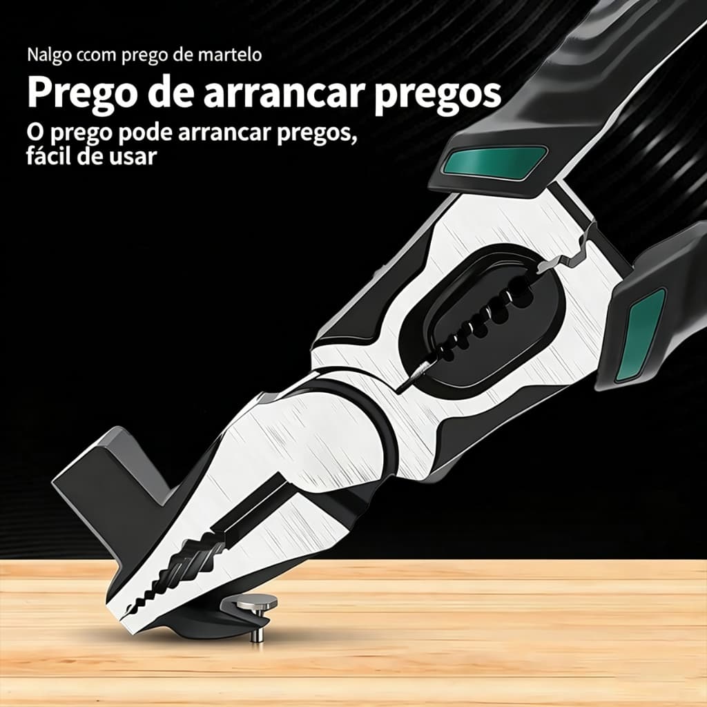 Alicate Industrial Multifuncional: Cortador, Bico Plano, Arranca-Pregos e Martelo F11