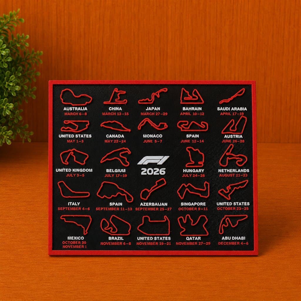 Calendário Fórmula 1 2026 Decorativo de Parede | Quadro F1 Circuitos