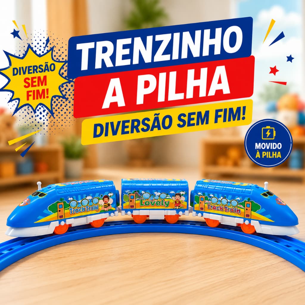 Kit Trem Elétrico Infantil a Pilha  | Brinquedo Educativo Menino Menina