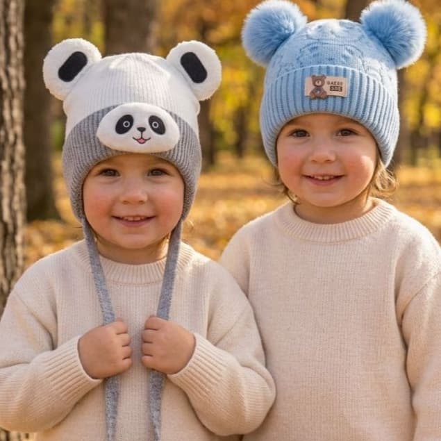 Touca Infantil de Lã Urso Térmica Forrada Com Pelinho – Super Quentinha e Fofa