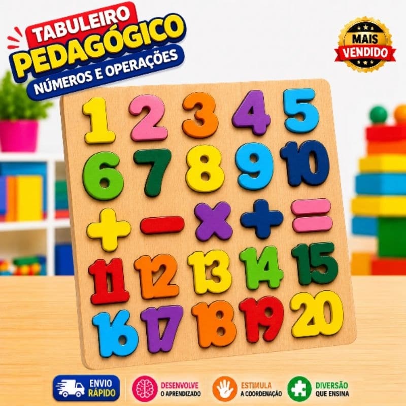 Tabuleiro Quebra Cabeça Educativo Pedagógico Matemática Número Operações com Peças Geométricas Destacáveis de Encaixar