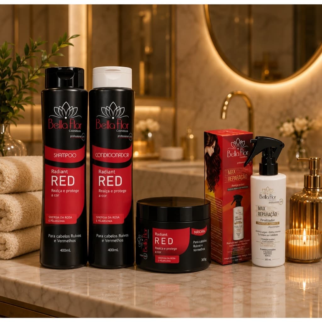 Kit Capilar Red + Max Reparação 4 Produtos Bella Flor Hidratação Reparação Profissional