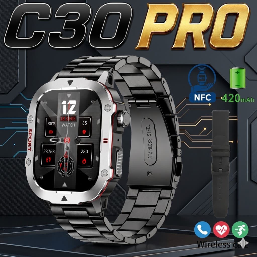 Relógio inteligente esportivo masculino C30 PRO original com bateria grande e frequência cardíaca