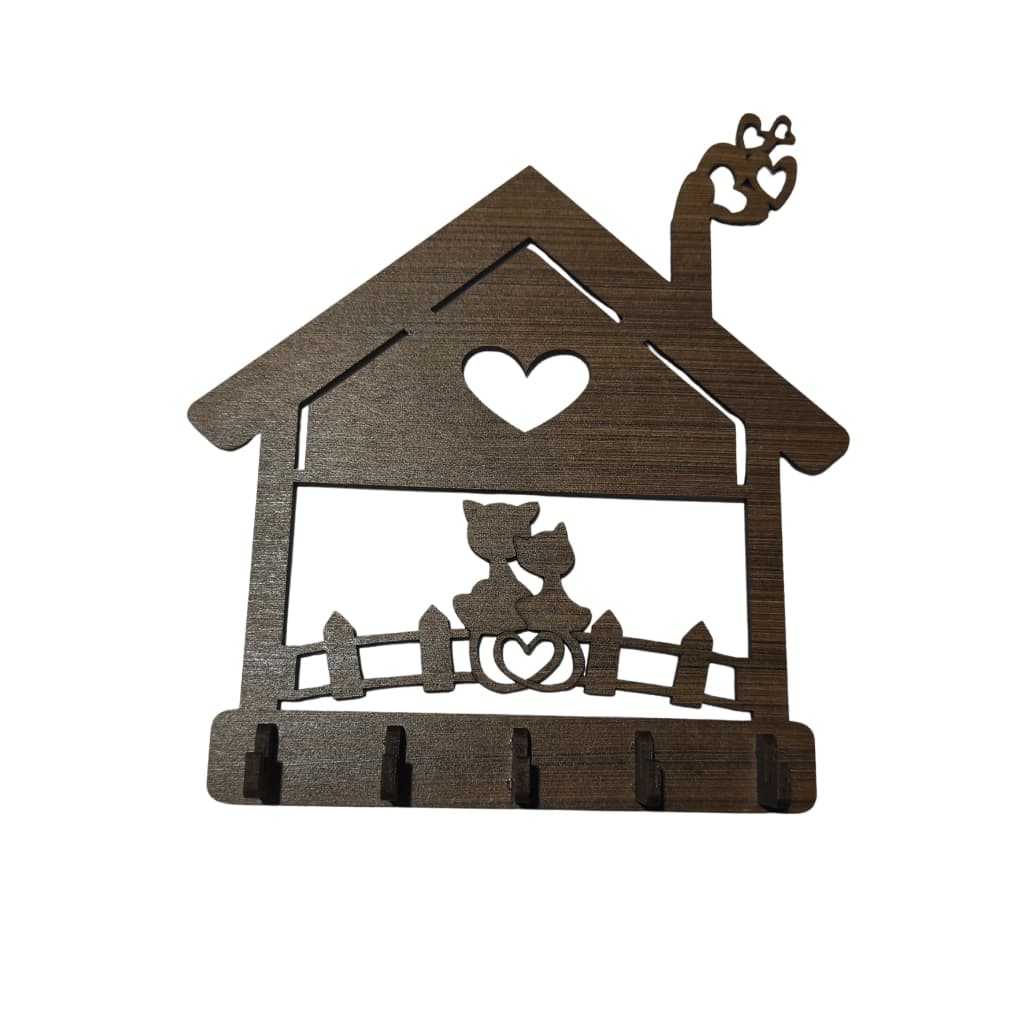 Porta Chaves Parede 5 Ganchos Decorativo Modelo Casinha Gatos Pet