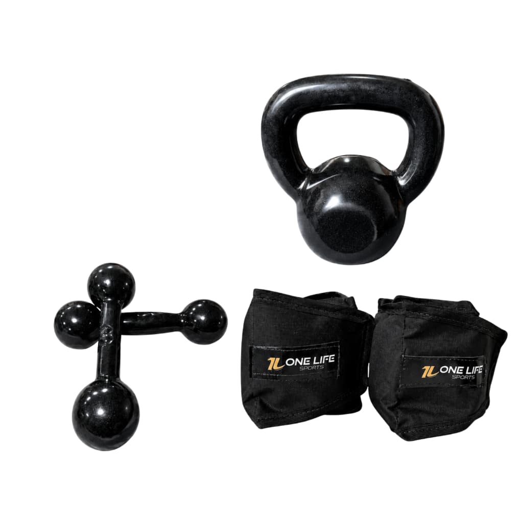 Kit Funcional com Caneleira 5kg Par Halter 3kg Kettlebell 6kg | Glúteos