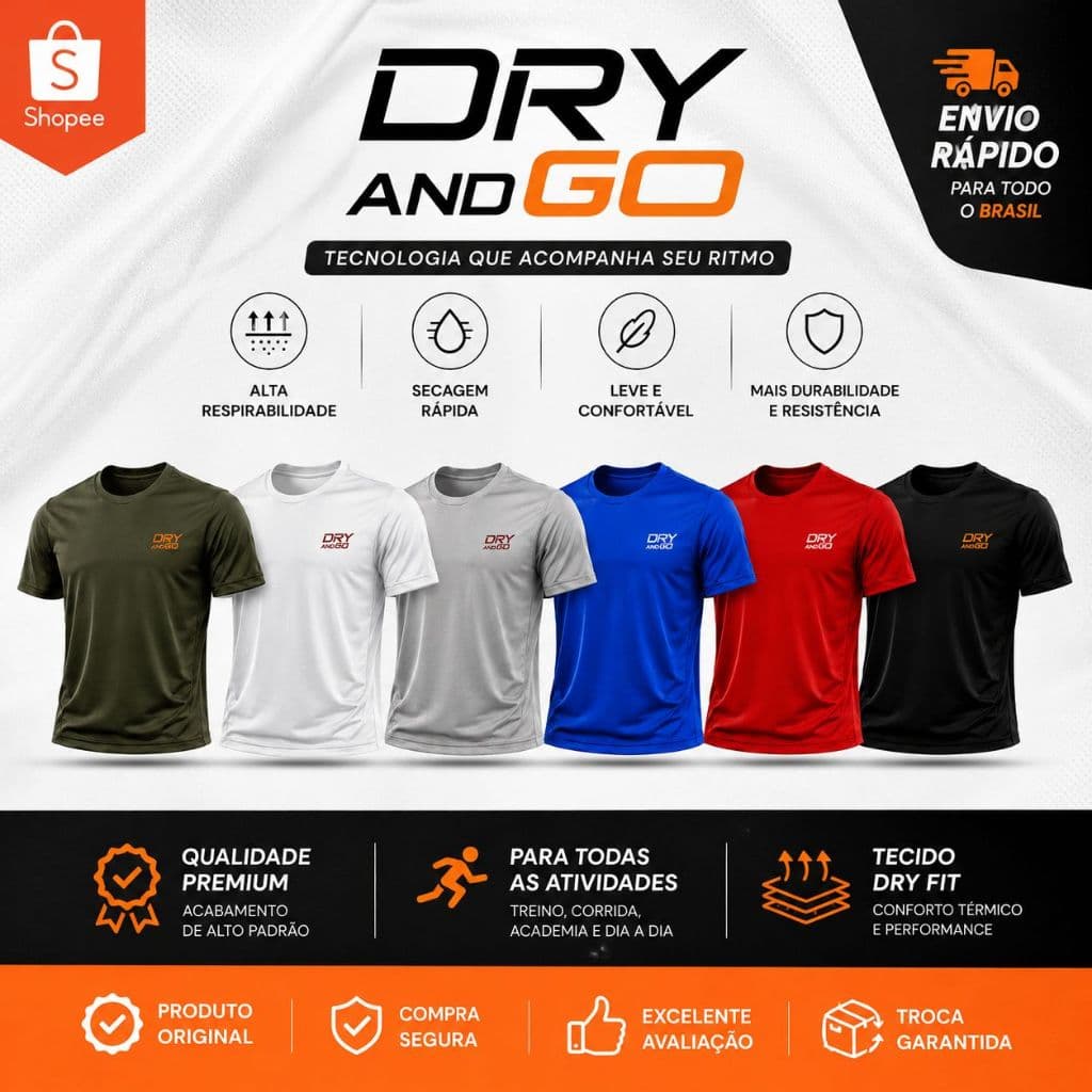 Kit 3 Camiseta Dry Fit Masculina Academia Treino Fitness Leve Respirável Secagem Rápida Dry And Go