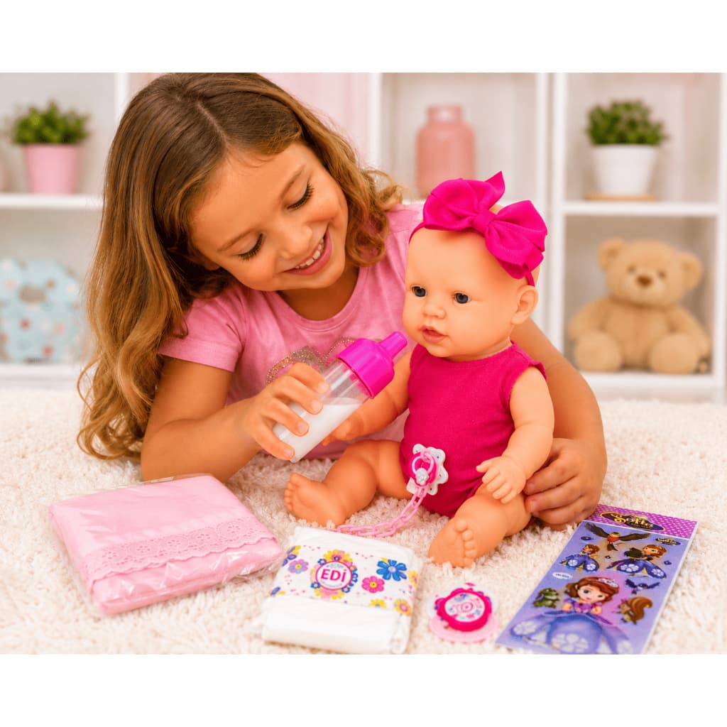 Boneca Reborn Pequena Bebê Acessórios Chupeta rosa Mamadeira magica Fralda naninha Manta brinquedos.