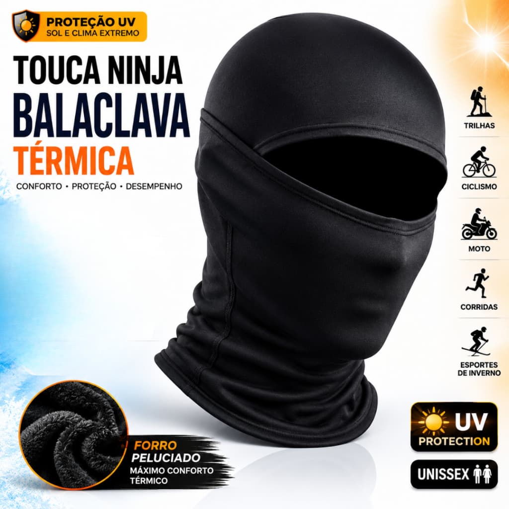 Touca Ninja Balaclava Térmica Peluciada Proteção UV mais vendida Segunda pele Secagem rápida