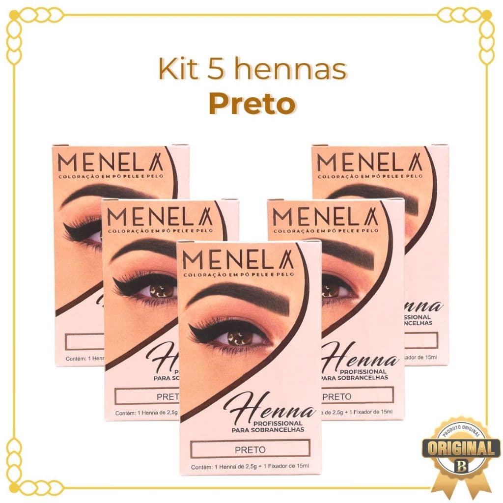 Kit 5 Hennas Preto Para Design De Sobrancelhas Menela