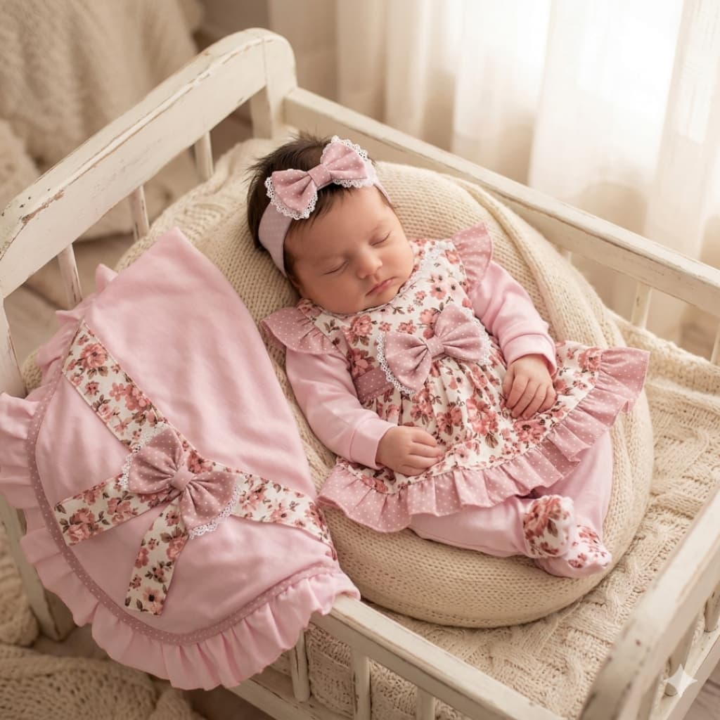 Saída De Maternidade Menina Luxo Floral Delicada 05 Peças