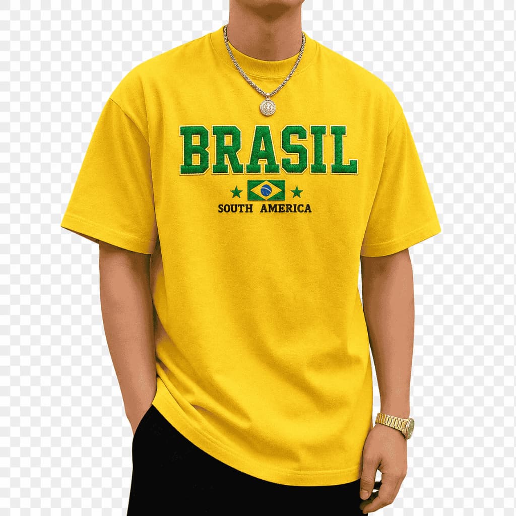 Camiseta Blusa Brasil  South America Casual Premium Tendência (estampa igual/parecido/ efeito do bordado)