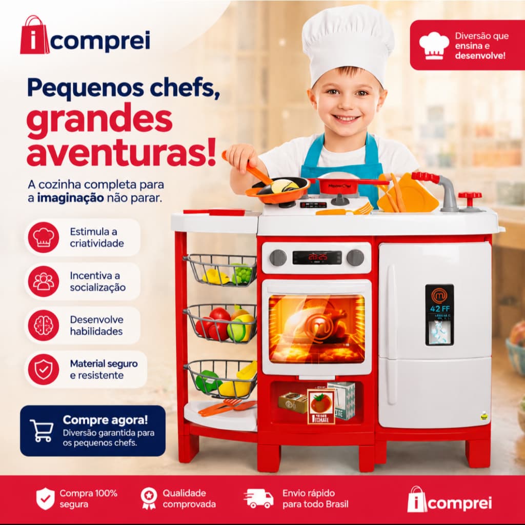 Cozinha Infantil Grande Completa Com Geladeira e Fruteira Master Chef Sai Água de Verdade