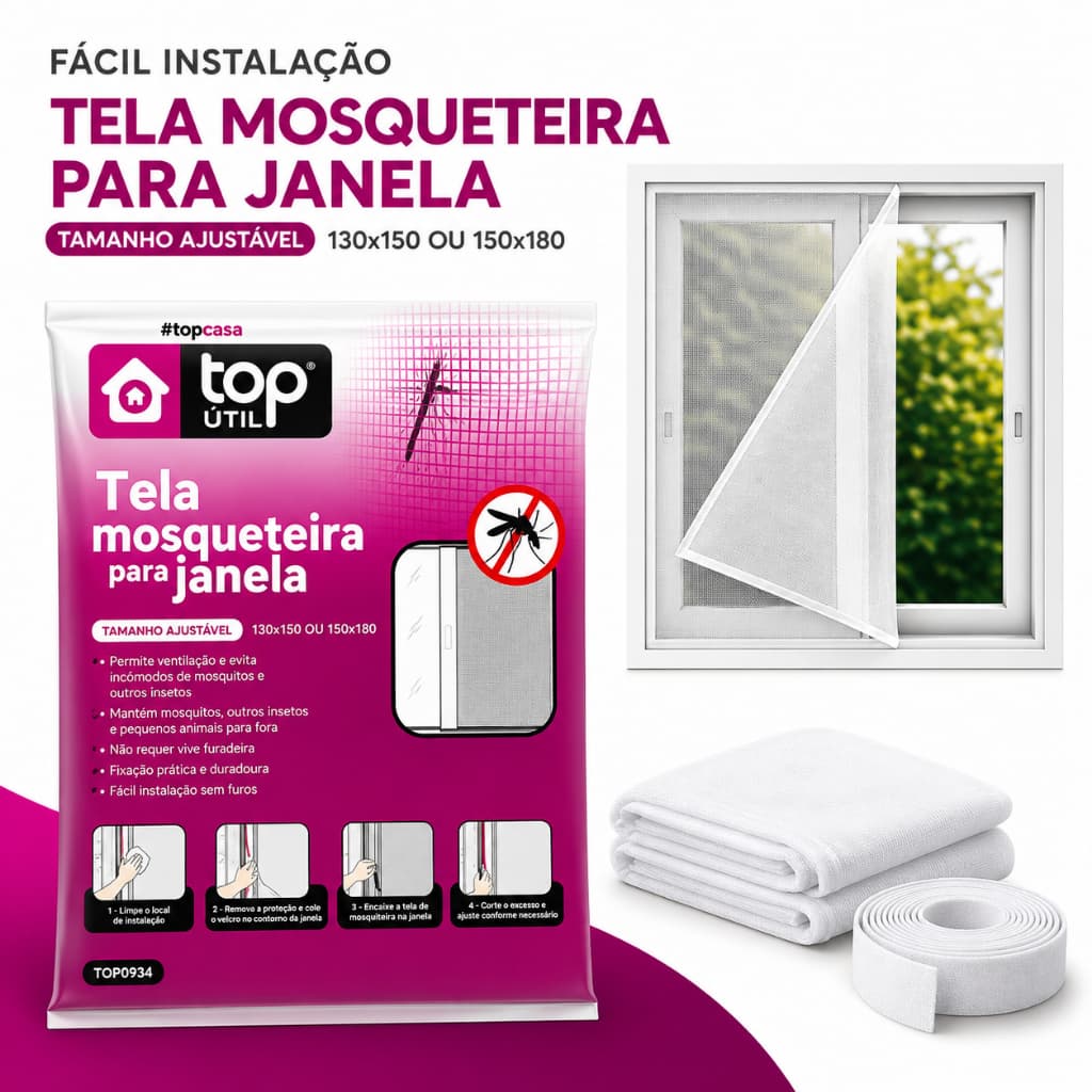 Tela Mosquiteiro com Velcro Adesivo para Janela Proteção Mosquiteira Anti Insetos Pernilongo Mosquito