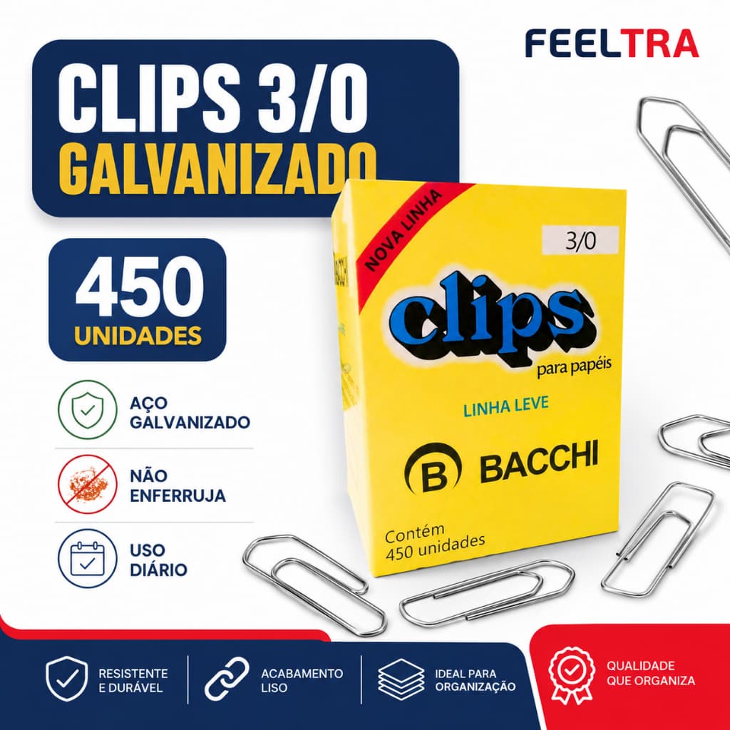 Clipes De Papel Caixas Clips Economico Galvanizados 3/0 Caixa 450 Unidades Escritórios