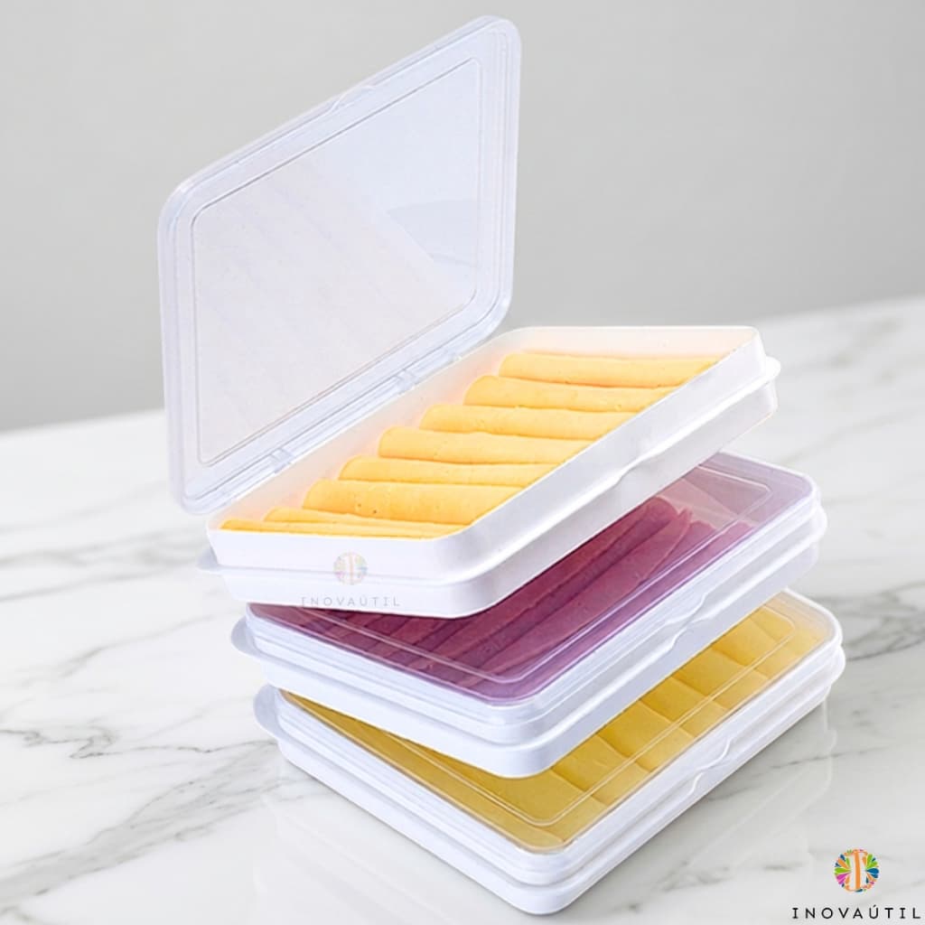 Porta Frios Branco 3 Compartimentos C/Tampa Pote Triplo P/Queijo Presunto Mortadela Geladeira