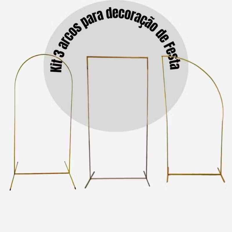 Kit 3 Arcos Decorativos Meia Lua Romano e Retangular Desmontável 2x1 Pintura Eletrostática