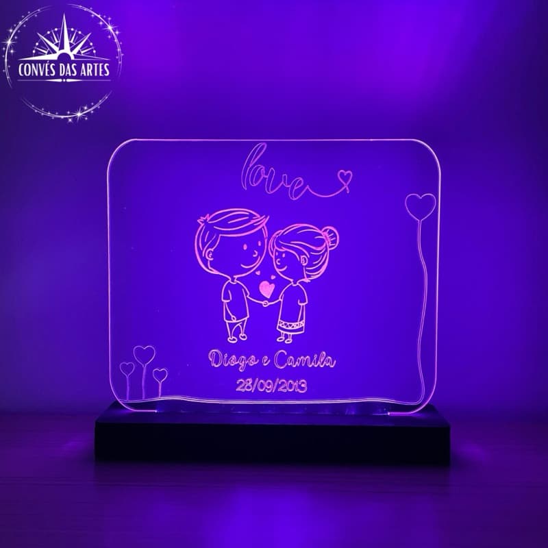 Luminária Personalizada Casal Com Nome Presente Romântico Dia Dos Namorados LED Decorativa