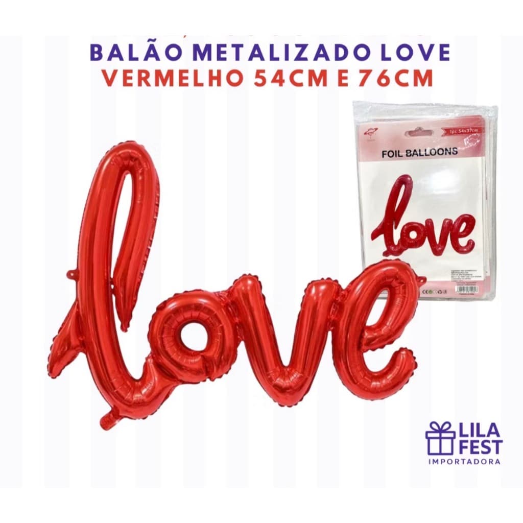 Kit Revenda Atacado Balão Love Vermelho 54 e76cm Metalizado 10a40Un Lojista Decor Romântica Namorado Casal Amor