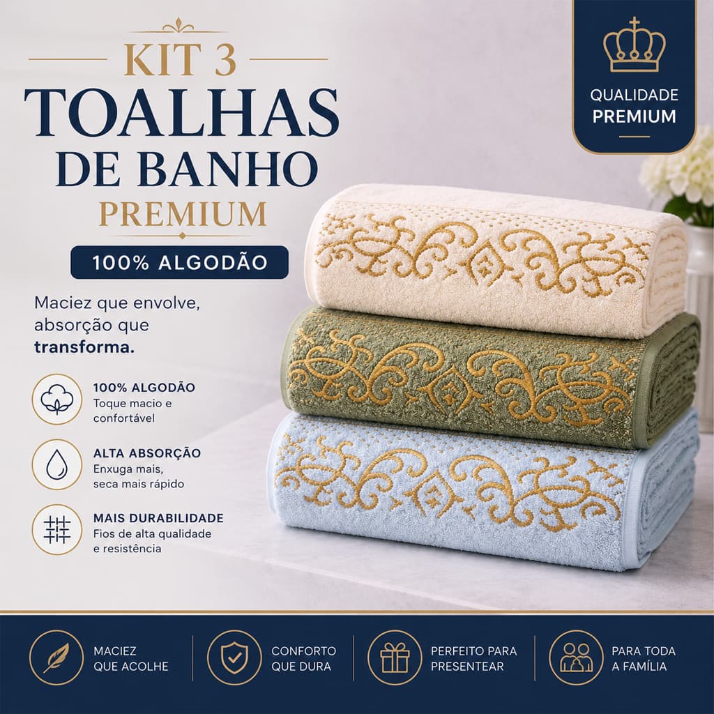 Kit 3 Toalhas De Banho Exuberance 100% Algodão Maciez Premium
