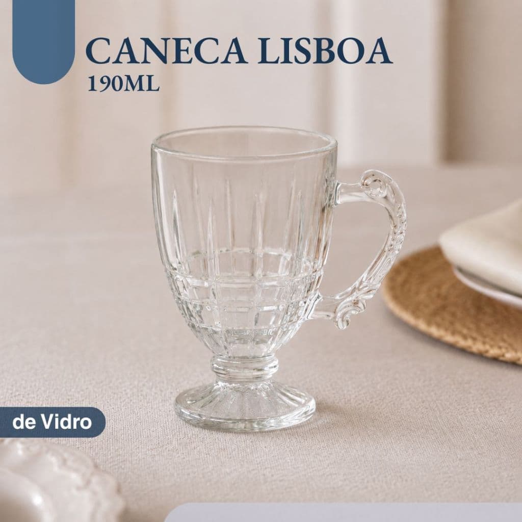 Caneca Lisboa Transparente 190ml Vidro Resistente