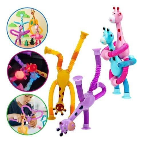 4 girafas estica e gruda pop it tubo com luz Led