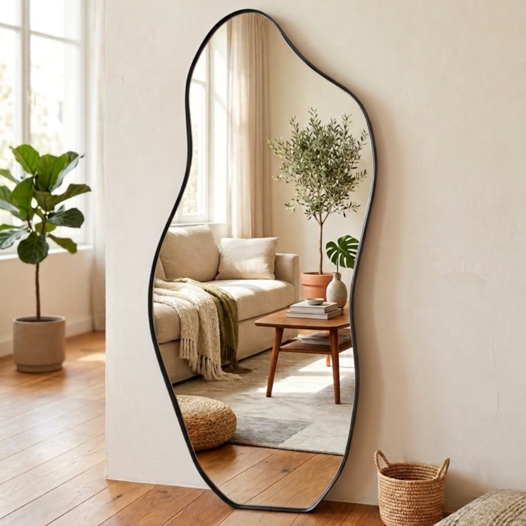 Espelho De Chão/parede Orgânico 90x37 Moldura CouroEspelho De Chão/parede Orgânico 90x37 Moldura Couro