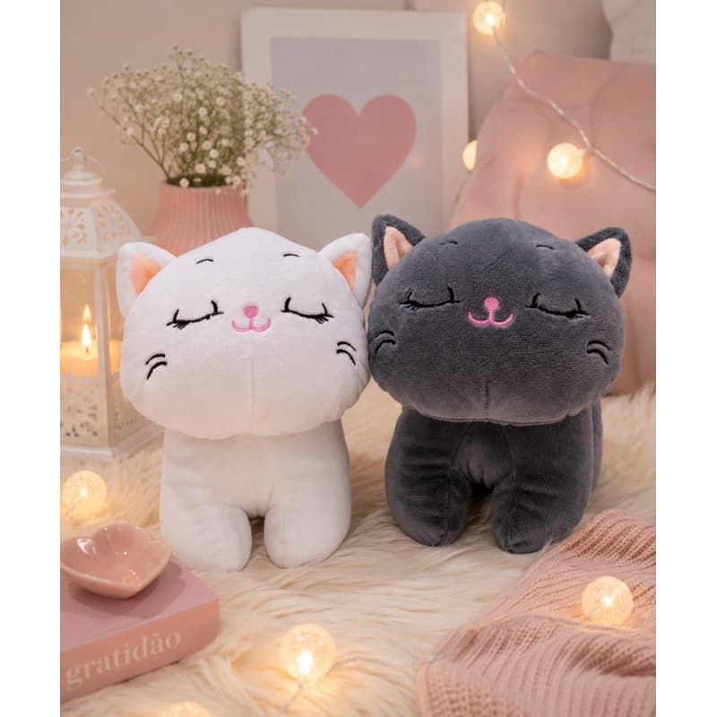 Pelúcia Gatinho Dorminhoco Fofo Antialérgico 21cm Super Macia Kawaii Decoração Quarto Envio Imediato