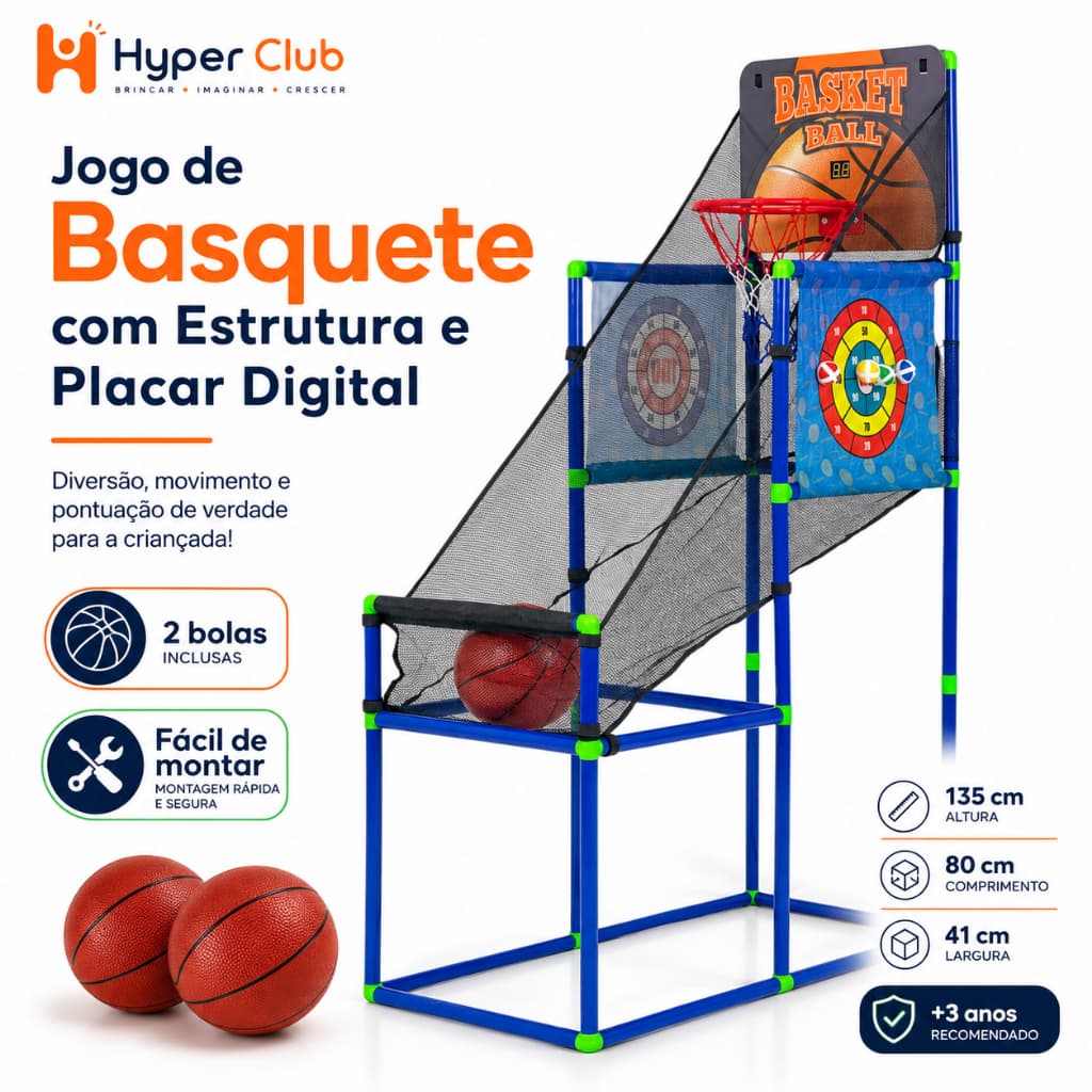 Tabela Cesta De Basquete Com Placar Eletrônico E 2 Bolas
